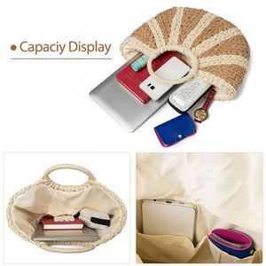 <span class=keywords><strong>Sac</strong></span> en cuir tressé Maroc naturel perle rotin fourre-tout en plastique paille sacs ronds poignées transporteur rayé tissage motif <span class=keywords><strong>Mexique</strong></span> panier - Product Image 3