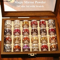 Set de 24 Colores de Polvo para Uñas Aurora Moonlight con Efecto Brillante para Manicura, Diseño DIY, Polvo de Espejo Premium para Uñas