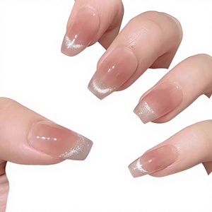 26 <span class=keywords><strong>Uñas</strong></span> Postizas <span class=keywords><strong>de</strong></span> Primavera-Verano, Estilo Francés, Sencillas, Exquisitas, con Degradado en Tonos Rosados, Diseño Ojo <span class=keywords><strong>de</strong></span> Gato, Desmontables, Tipo Almendra - Product Image 1
