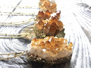 LS-A319 scintillante stupefacente naturale crudo citrino collana pendente con placcato <span class=keywords><strong>oro</strong></span> collana a catena lunga all'ingrosso 2020 - Product Image 5