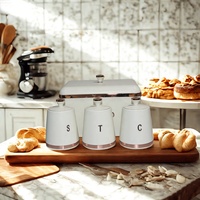 Boîte à pain en métal avec ensemble de 3 récipients de cuisine, boîte à pain style ferme, récipients à café, thé et sucre avec couvercle pour l'organisation et le rangement à domicile