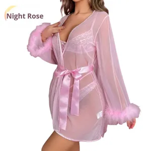 <span class=keywords><strong>Set</strong></span> di Vestaglie Natalizie Sexy in Stile Europeo-Americano con Maniche Vaporose e Design Trasparente - Product Image 2