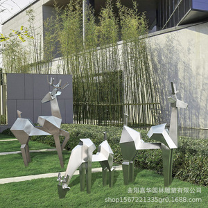 Escultura de Ciervo Facetada de Acero Inoxidable, Decoración de Jardín para Exteriores, Resistente a la Intemperie, Acabado Pulido, Montaje en Suelo - Product Image 3