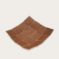 Accessoires de papeterie de bureau, Organisateur de rangement polyvalent pour table d'entrée et table de chevet, Plateau de bureau de luxe en cuir PU tressé