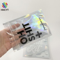 Sacs holographiques personnalisés en mylar, 100 pièces, en plastique, à fermeture éclair, pour emballage de maquillage, transparents holographiques