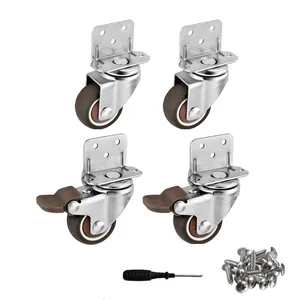 CMCL Set Of 4 Plate Swivel Castors Wheels For Furniture Baby Bed Cabinet 2 Inch L-Shaped Small Rubber Casters Side Mount Casters