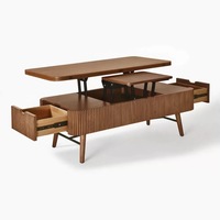 Table basse relevable cannelée, table basse ovale convertible en bois avec tiroirs de rangement pour salon