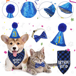 Set de Accesorios para Fiesta de Mascotas 2025, Sombrero, Corbata, <span class=keywords><strong>Collar</strong></span>, Decoraciones y Suministros para Cumpleaños de Perros - Product Image 1