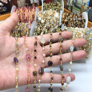 Catena <span class=keywords><strong>Rosario</strong></span> in Filo di Rame Placcato Oro 18k con Perline in Pietra Naturale, Moda 2025 per Creazione di Gioielli - Product Image 6