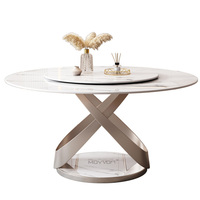 Table à manger fixe en acier inoxydable avec plateau en marbre de haute qualité