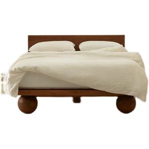 Cama Moderna Minimalista de Madera Maciza con Patas Redondas de Tronco, Múltiples Tamaños y Materiales para Dormitorio, Casa de Huéspedes, Muebles de Hotel 9521 Sol - Product Image 4