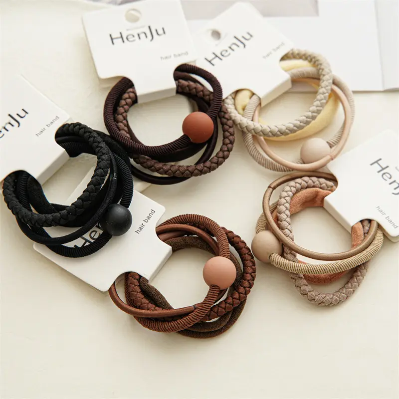 Ins Simple 4 Pcs/Set Round Elastic Hair Ties Rubber Bands Rope Thin Hair Tie For Women Girls