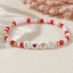 Go2boho 2024 pulseras con cuentas de diseño de amor redondas personalizadas de moda joyería elástica de Color circulante para adolescentes mujeres hombres regalos