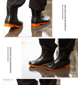 أحذية مطر سوداء مقاومة للانزلاق والزيوت والأحماض، مصنوعة من البولي فينيل كلوريد اللامع، مع مقدمة مركبة وشعار مخصص، مقاومة للماء وقابلة للتنفس ومتينة - Product Image 2
