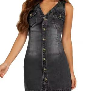 เดรสยีนส์มินิสุดฮอต ราคาสุดคุ้ม ไซส์ใหญ่ สำหรับฤดูร้อน สไตล์ลำลอง Y2K ลุคหวานๆ ฟอกสีซีด สำหรับผู้หญิง - Product Image 3