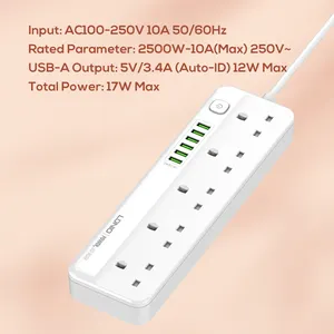 Ldnio Draagbare SK5691Power Strip Surge Protector Extension Lead Cord Plug Socket 5 Ac Outlets 6 Usb Uk Power Strip