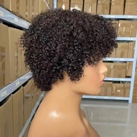 Perruque Afro Bouclée Kinky Coupe Courte, 100% Cheveux Humains Brésiliens Bouclés pour Femmes Noires, Perruque Entièrement Faite à la Machine Coupe Pixie Courte