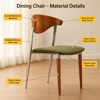 Chaise de salle à manger moderne avec siège rembourré, dossier en bois courbé, pieds en bois et en métal pour salle à manger et cuisine
