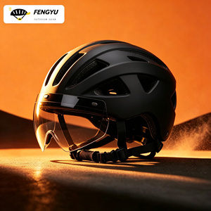 Casque de vélo magnétique intégré avec lunettes résistantes à l'eau pour hommes et femmes, cyclistes de route et de montagne, avec feux d'avertissement clignotants - Product Image 1