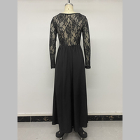 Robe longue élégante noire à coupe trapèze décontractée avec manches en dentelle pour femme, col carré, manches longues, style français, printemps-automne
