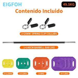 ชุดบาร์เบล 50 กก. สีสันสดใส ทนทาน ผลิตในสเปน พร้อมน้ำหนักคอนกรีตเคลือบ PVC เป็นมิตรกับสิ่งแวดล้อม อุปกรณ์ออกกำลังกายที่บ้าน - Product Image 2