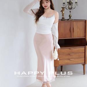 ชุดเซ็ตผู้หญิงไซส์ใหญ่ Runqi เสื้อสายเดี่ยวสีขาว เสื้อคลุมคาร์ดิแกน กระโปรงผ้าซาตินสีพีชชมพู สีพื้น ทรงเข้ารูป แฟชั่นสำหรับผู้ใหญ่ - Product Image 3