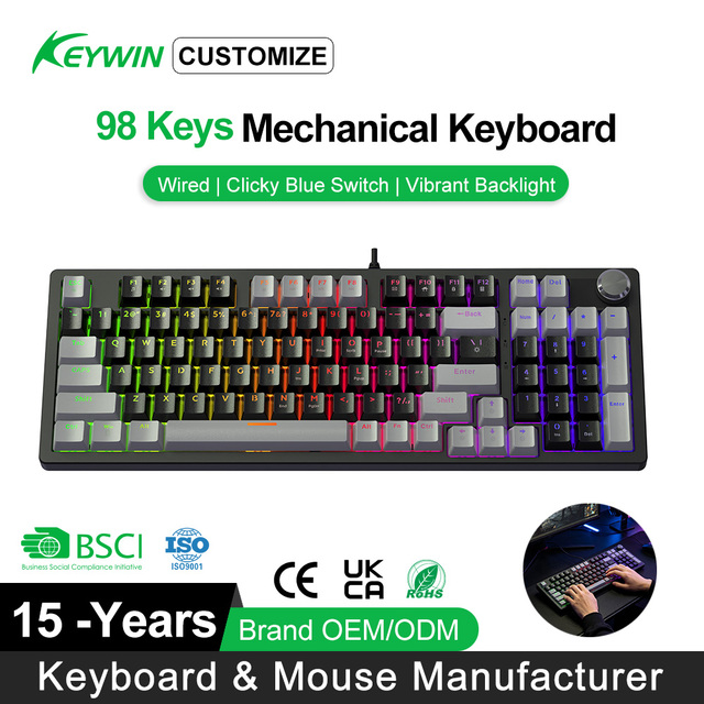 Factory Instock Hot Sale Wholesale 3 Mixed Wired USB Gaming LED Keyboard Office Computer USB Wired Mechanical Keyboard with Knob