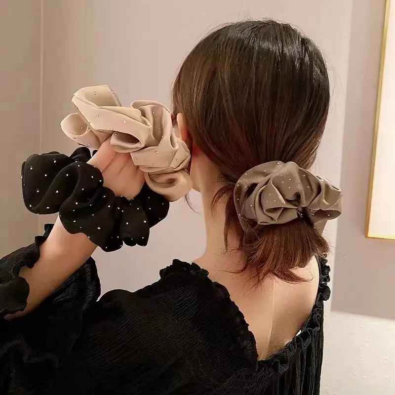 2023 bán buôn cao cấp Hàn Quốc scrunchie của phụ nữ rhinestone scrunchie Satin với sáng bóng