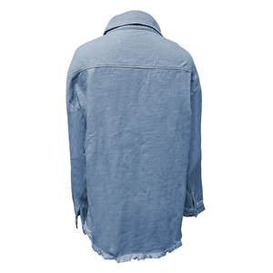 Chaquetas vaqueras de primavera y otoño para mujer, chaqueta vaquera de manga larga, camisa con botones, chaqueta sólida informal para <span class=keywords><strong>novio</strong></span> con bolsillos - Product Image 3