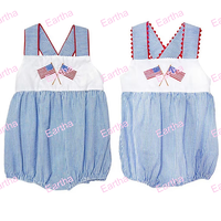Ensembles de vêtements pour bébé, tenues d'été en seersucker pour le 4 juillet, combinaison pour bébé avec broderie drapeau, ensemble de barboteuses pour bébé