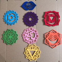 Sous-verres en feutre Chakra pour boissons, en coffret cadeau, sous-verres avec mantra, découpe au laser, service de fabrication sur mesure, sous-verres en bambou