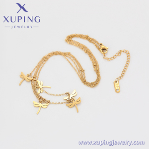 T000677158 Xuping đồ trang sức thời trang sống động đáng yêu món quà đôi chuỗi năm phẳng chuồn chuồn thép không gỉ 14k vàng màu Vòng cổ - Product Image 3