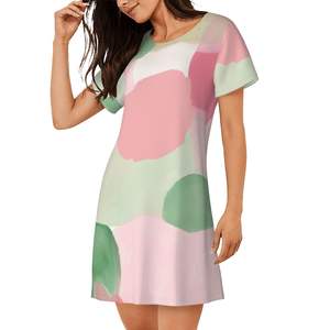 Camisón Holgado de Manga Corta para Mujer, Logotipo Personalizado, Transpirable, Estampado de Leopardo, Ropa de Dormir de Verano, Talla Única, Cierre Elástico en la Cintura - Product Image 3