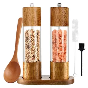 Premium Wooden Shakers Acrylic Pepper Grinder Manual Salt And Pepper Mills Sets Wholesale
