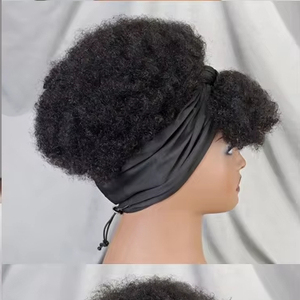 Perruque <span class=keywords><strong>de</strong></span> queues <span class=keywords><strong>de</strong></span> cheval <span class=keywords><strong>avec</strong></span> <span class=keywords><strong>frange</strong></span> pour les femmes noires Grip <span class=keywords><strong>avec</strong></span> écharpe Chignon Kinky Curly Headband Perruque - Product Image 1
