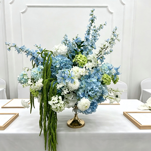 Boule de composition <span class=keywords><strong>florale</strong></span> LUYI la plus populaire pour événements, 50-60 cm, grande, bleu-vert mélangé, hydrangea artificiel, centre de table pour autel - Product Image 3