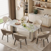 Ensemble de table et chaises de salle à manger de luxe moderne avec plateau en pierre frittée et pieds en cuir pleine fleur pour usage hôtelier