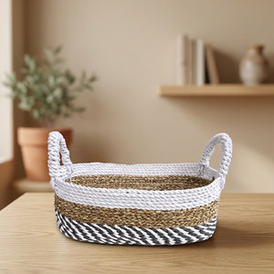 Panier de rangement multifonctionnel rectangulaire moderne en jonc de mer, 3 couleurs, écologique, avec poignée, pour le rangement des jouets - Product Image 3