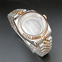 Boîtier de montre 39 mm en acier inoxydable bicolore or rose avec lunette cannelée, bracelet Jubilé, loupe, verre saphir, chronographe compatible NH35