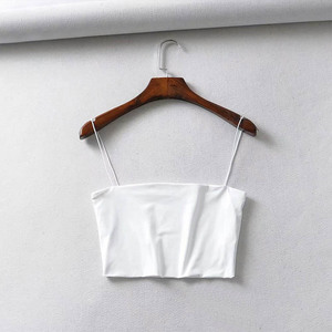 2024 été nouveau débardeur décontracté pour femmes Satin court bouche plate couleur unie avec bande de cuir mince sangle suspendue petite taille - Product Image 3
