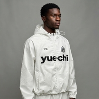 Veste imperméable pour homme à manches raglan blanches, personnalisée, à double couche, avec impression sérigraphique, à capuche et cordon de serrage, pour le sport en plein air