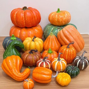Artificial Pumpkin Set Halloween Decorations Reusable Photo Prop Accessories Large Orange Green Gourds Variety Sizes - Product Image 1