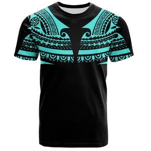 T-shirt pour homme à col rond et manches courtes, imprimé turquoise <span class=keywords><strong>tribal</strong></span> polynésien samoan, impression personnalisée, t-shirts de sport pour homme - Product Image 1