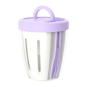 Taza portátil para frutas con tenedor, diseño de doble capa con drenaje, para viajes y picnics, material PP transparente, estilo minimalista - Product Image 1