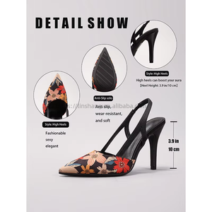 Floral Print High Heel Sandals Women Pointed Toe Backless <b>Shoes</b> With Artistic Design for Party and Daily Wear - Product Image 2