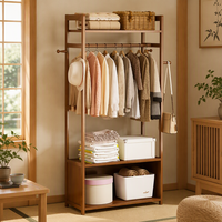 Porte-vêtements autoportant en bambou avec étagères de rangement, penderie ouverte, multifonctionnel, simple, pour chambre et usage quotidien