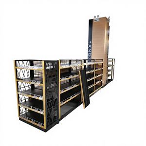 מודרני עיצוב פלדת מבנה כפול צד עץ גונדולה משקאות חנות מדפי עבור יין תצוגה - Product Image 1