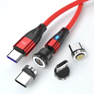Kabel pengisi daya 540 derajat tipe C, 100W kabel Data Usb USB C ke C, 3A, kabel pengisian daya magnetik transmisi Data pengisian cepat