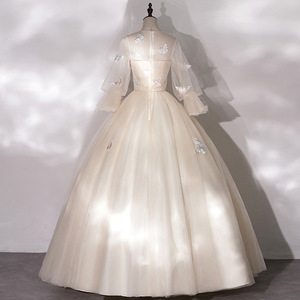 Champagne Evening Gown Sweetheart Neckline 3D Flowers Long Fitted Dress For Hosts Stage Performance - Product Image 4