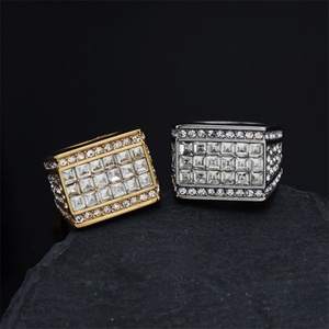 New Arrival Stainless Steel square Diamond Charm Gold Plated Round <b>Rings</b> <b>Men</b> - Product Image 4